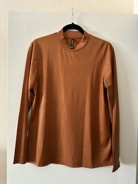 Letty Leather Long Sleeve Mock Neck Top - Saddle